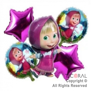 SET DE GLOBOS METALIZADO MASHA 5 UNIDADES X 1